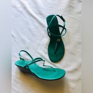 Tory Burch Green Wedge Sandals